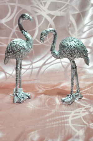 Designer Flamingo 2er SET Höhe 24 cm + 20 cm silberfarben glitzernd